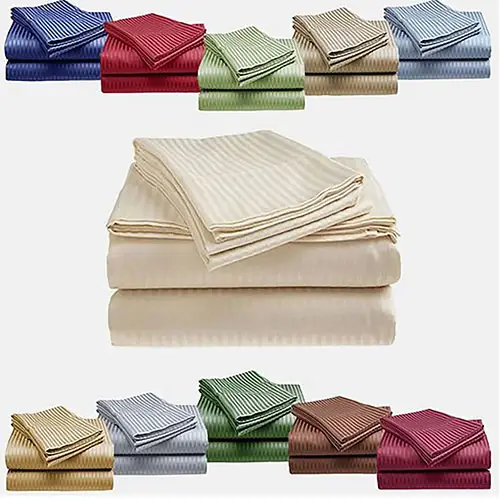 1800 Series Embossed Striped Bed Sheets 4-Piece Set