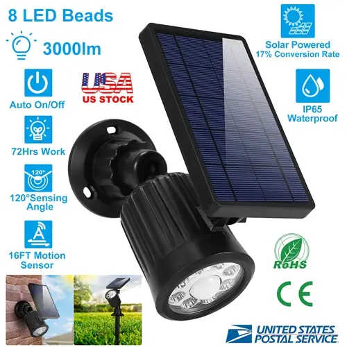 Outdoor Solar Powered LED Spotlights Motion Sensor IP65 Waterproof Security Lights