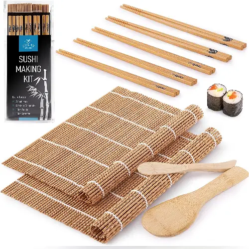 Zulay Kitchen Sushi Making Kit For Beginners - Includes 2 Bamboo Sushi Mat