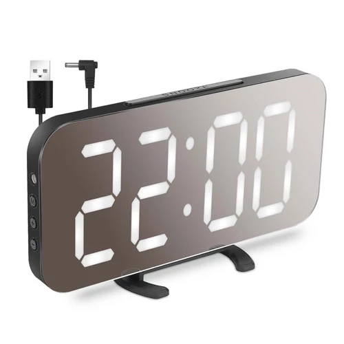 LED Mirror Alarm Clock - Dimmable Night Light, Dual USB Ports, Modern Home Decor