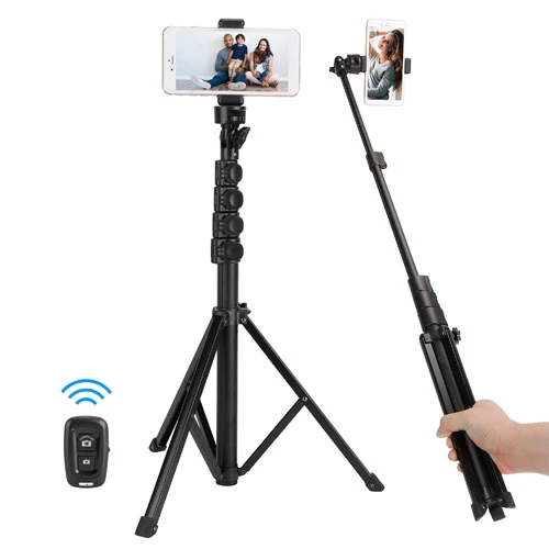 Wireless Desktop Phone Tripod Stand Holder with Remote Shutter - 60in Extendable Selfie Stick for 6