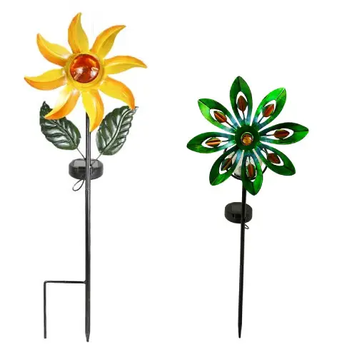 Solar Led Metal Garden Wind Spinner Stake Light