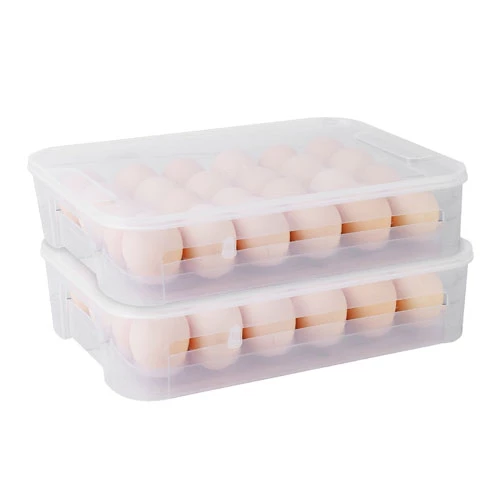 2Pcs Stackable Egg Storage Box for Refrigerator - 24 Cavity Per Container