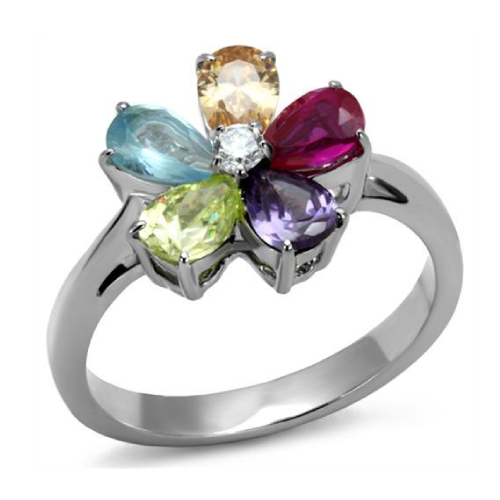TK2867 - High Polished (No Plating) Stainless Steel Ring With AAA Grade CZ  In Multi Color