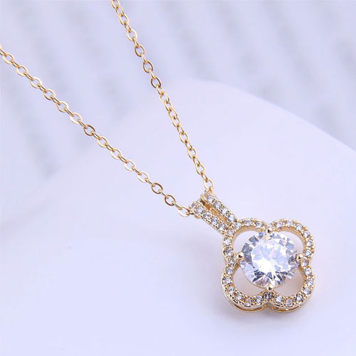 Sparkling Dance Clover Gold Plated Zircon Necklace