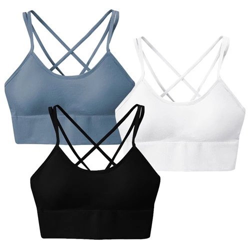 3 Packs Women Cross Back Sport Bras Padded Strappy Medium Support Bras Sexy Fitness Tank Tops