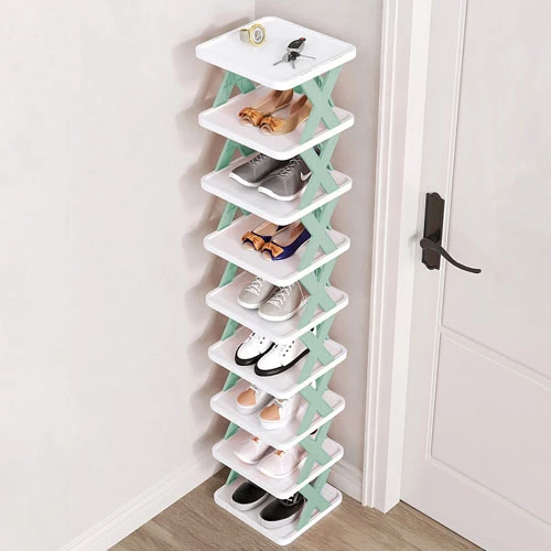 9Tier Narrow Entryway Shoe Rack Plastic Vertical Shoe Organizer Space Saving Free Standing Shoes