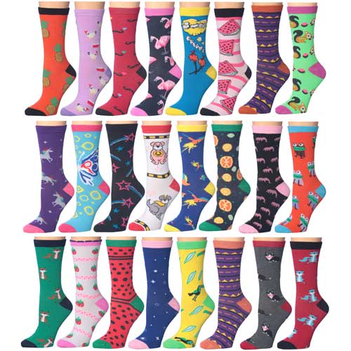 12-Pairs Women's Colorful Fun Patterned Crew socks