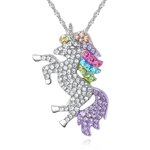 Multi-Colored Unicorn Pendant Necklace Made With Swarovski Crystals