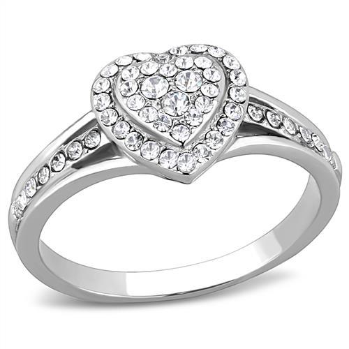 TK3249 - High polished (No Plating) Stainless Steel Ring with Top Grade Crystal  In Clear