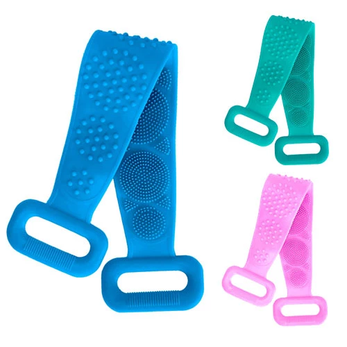 Exfoliating Silicone Body Scrubber Belt with Massage Dots - Shower Strap Brush with Adhesive Hook