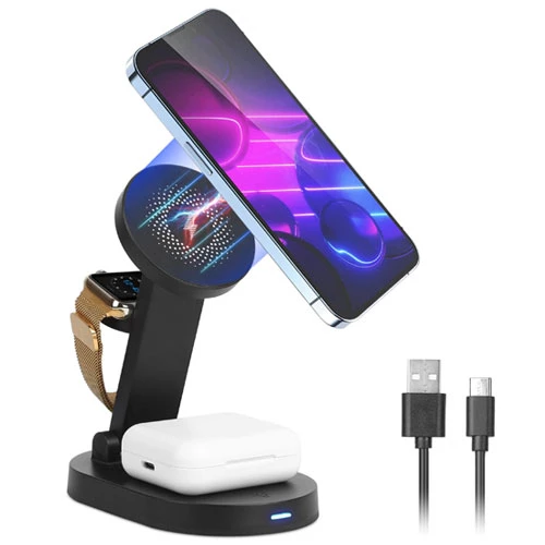 4-in-1 Magnetic Wireless Charger: 15W Fast Charging Stand for iPhone 13/12 Pro Max, iWatch, AirPods