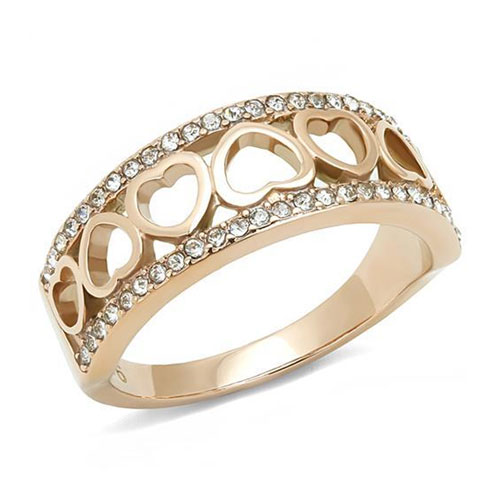 Rose Gold (Ion Plating) Stainless Steel Ring With Top Grade Crystal In Clear