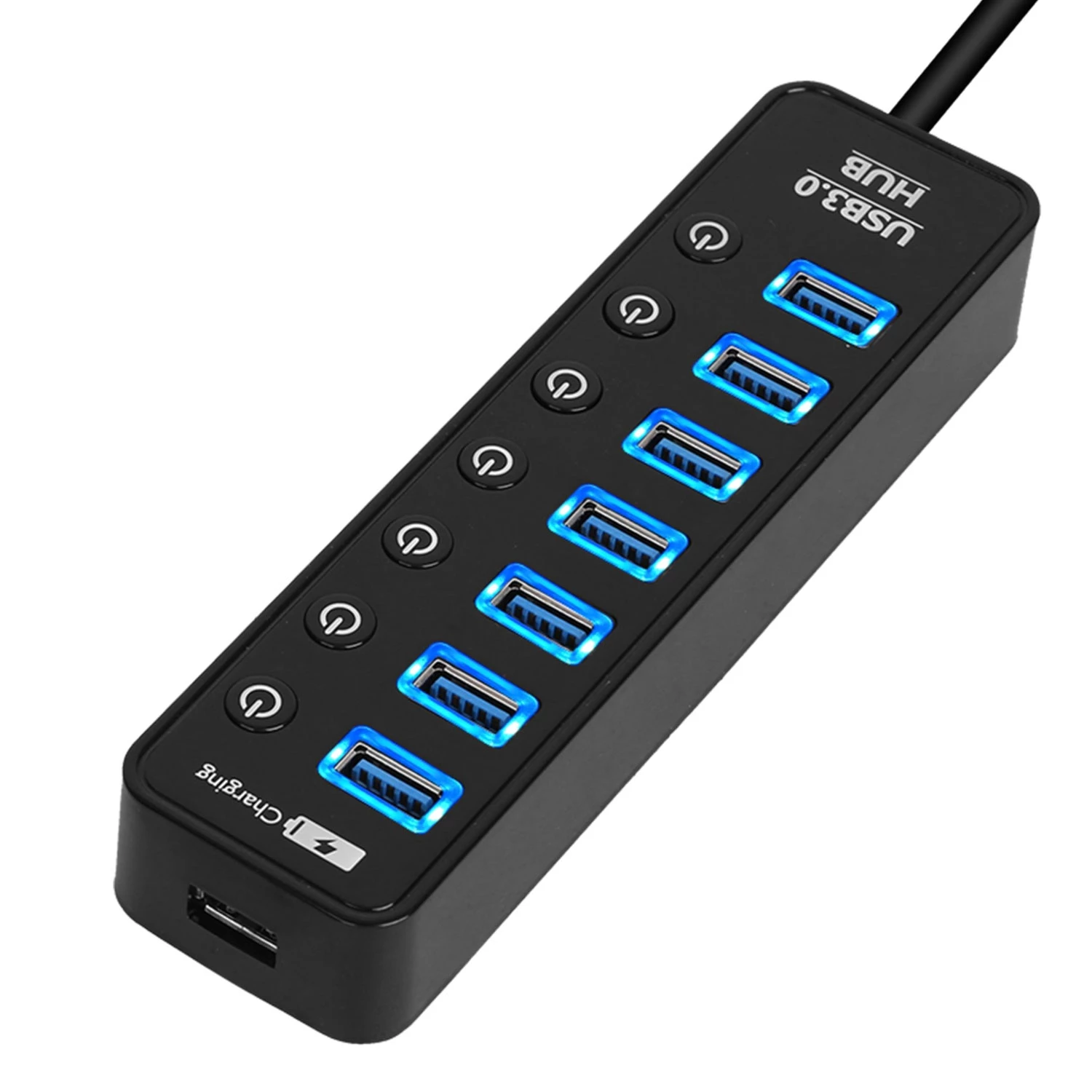 7 Port USB 3.0 Data Hub with Power Adapter - High Speed Sync, On/Off Switches