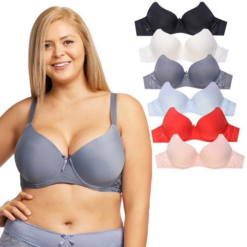 6 Pack Mamia Ladies Full Cup Plain Lace Bra