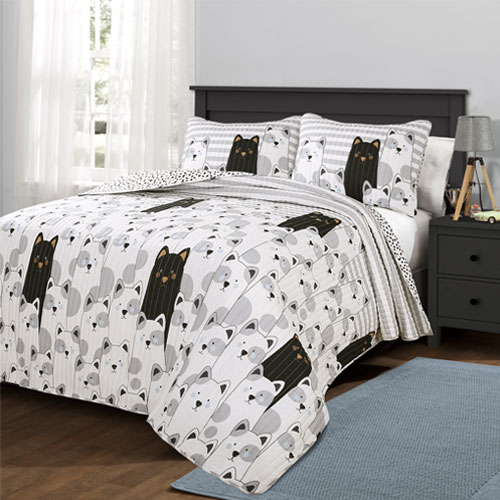 Striped Bear Quilt Set Gray And Black Lush Decor