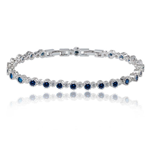 Sapphire And White Diamond Tennis Bracelet For Women With Round Cut Cubic Zirconia