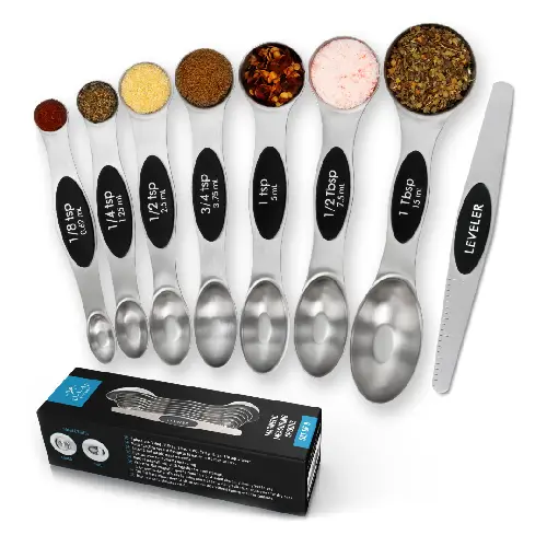 Stainless Steel Magnetic Measuring Spoons, 8 Piece Set With Leveler