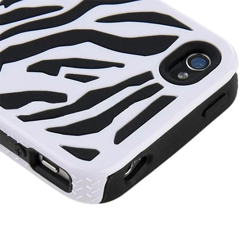 Zebra Combo Hard Soft Case Cover  For iPhone 4 4S Silicone Armor Case