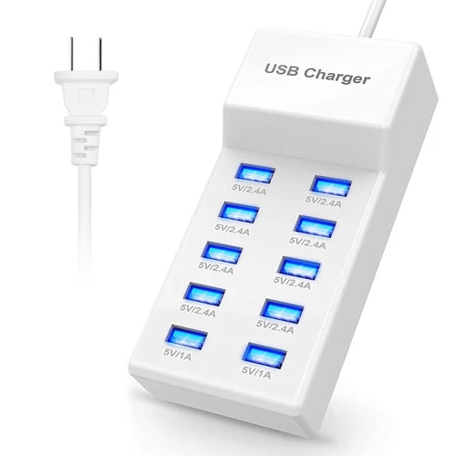 10-Port USB Charging Hub: Fast Charge Power Adapter for Phone & Tablet
