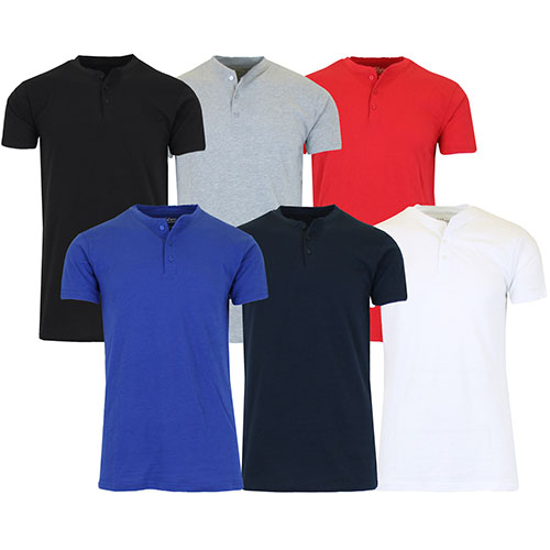 3 Pack Men's Slim Fitting Short Sleeve Henley Slub Tee