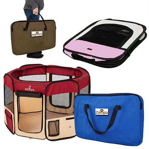 Zampa Portable Foldable Pet Playpen Exercise Pen Kennel Carrying Case for Cats and Dogs