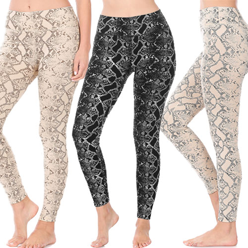  Snake Print Fleece Leggings 3 Pack