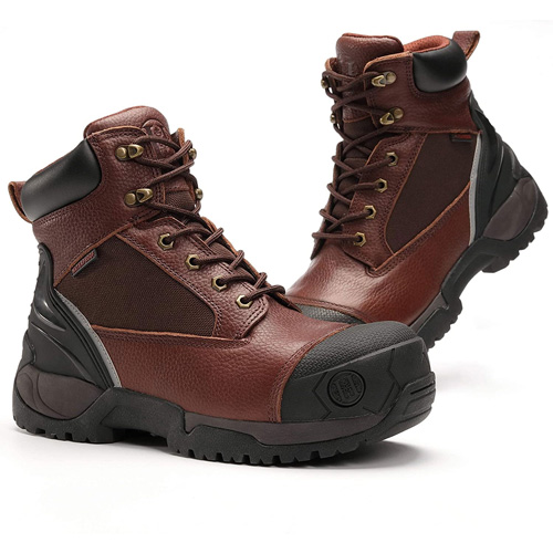 Workpoint Men's 6Inch Composite Toe Waterproof Work Boots Non-Slip Rubber EH Safety Shoes Dark Brown