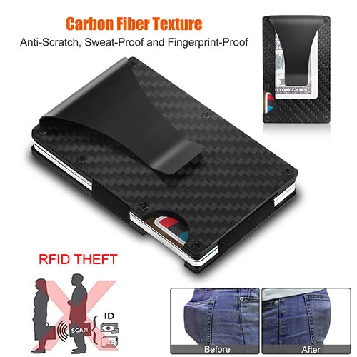 Credit Card Holder Wallet W/Cash Clip Carbon Fiber RFID Blocking Anti Scan Card Protector For Men