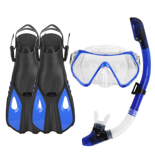 Snorkeling Gear Mask Fin Snorkel Set With Diving Mask Dry Top Snorkel Adjustable Swim Fins For Swimm