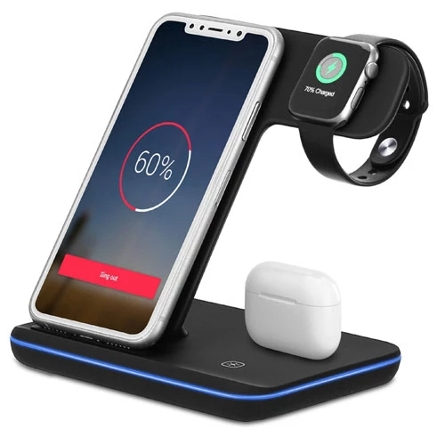 3-in-1 Wireless Charger Stand: Fast Charging Station for iWatch, AirPods, iPhone - 15W
