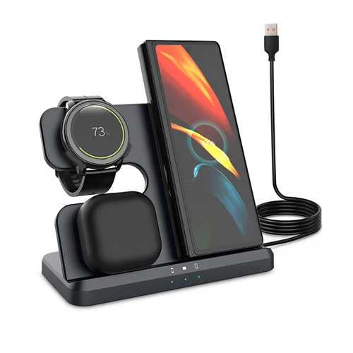 3-in-1 Wireless Charger for Qi Phones, Earphones & Watches - Fast Charging Station for iPhone