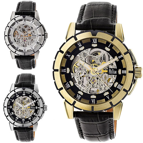 Reign Philippe Automatic Skeleton Leather-Band Watch Leather