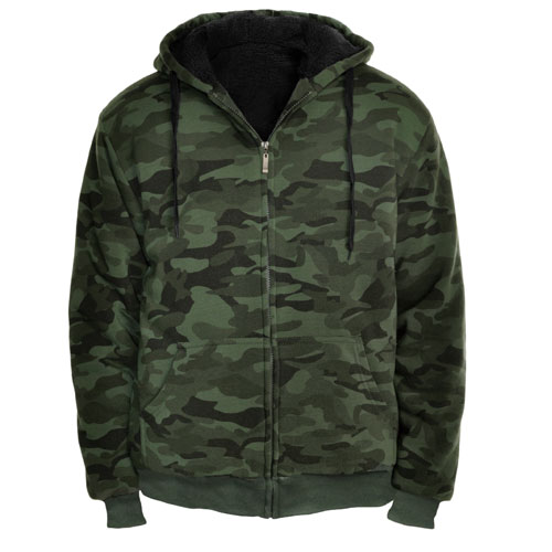 Espada Menswear Men's Full Zip Camo Sherpa Lined Hoodie Jacket