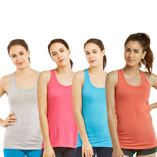 4 Pack Cotton Ladies Racer Back Jersey Tank Top
