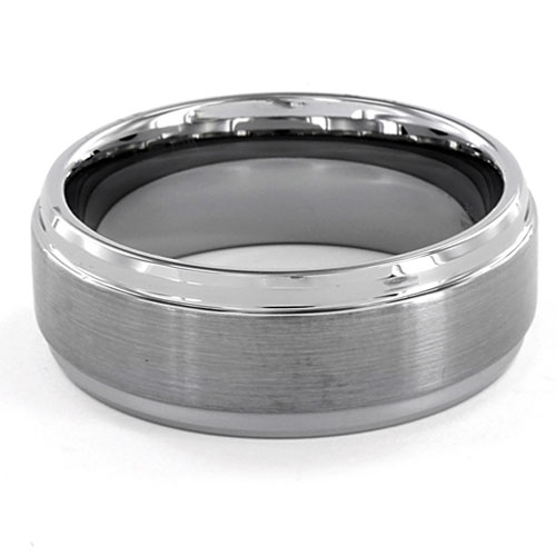 Ridged Edge Brushed & Polished Tungsten Carbide Ring 9 MM