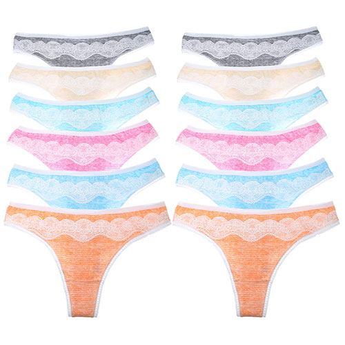 Cotton Thong Panties With Stripe Print Design - 6 pack