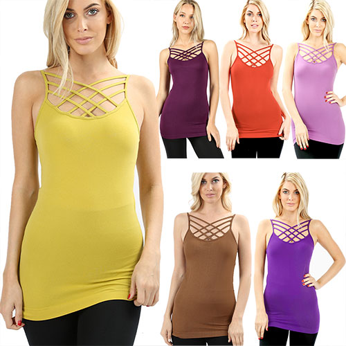 6 Pack Assorted Seamless Triple Criss-Cross Front Cami