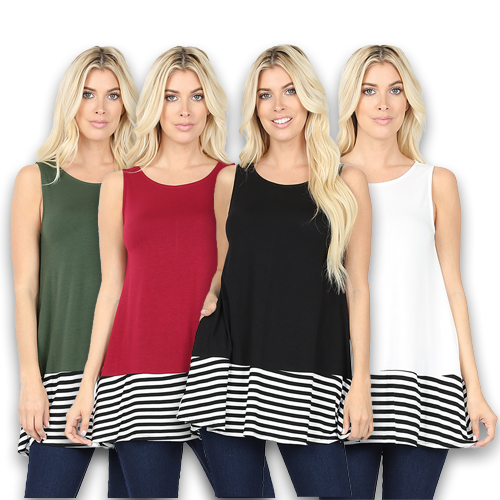 Striped And Solid Contrast Sleeveless Top