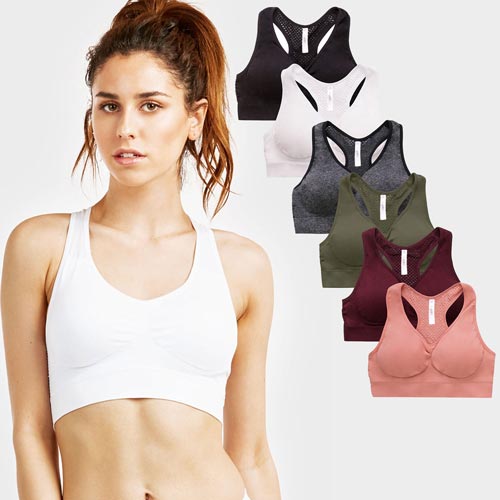 6 Pack Mamia Ladies Seamless Sports Bra W/Mesh On Back