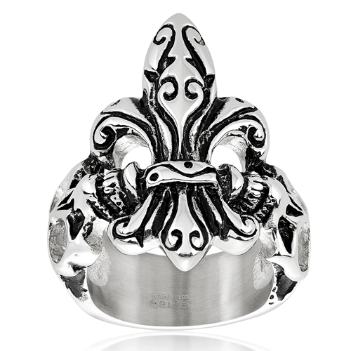 Antique Stainless Steel Fleur de Lis Skull Ring