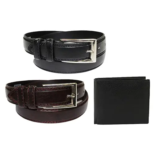 Men's 2 Pack Genuine Leather Belts (With Free Wallet)