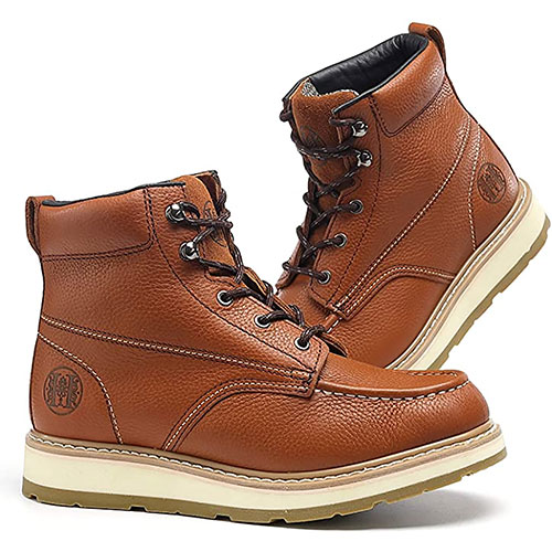 Men's Moc Toe Construction Work Boots Soft Toe/Composite Toe Brown