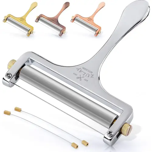 Wire Cheese Slicer With Adjustable Thickness For Soft & Semi-Hard Cheeses - 2 Extra Wires Included