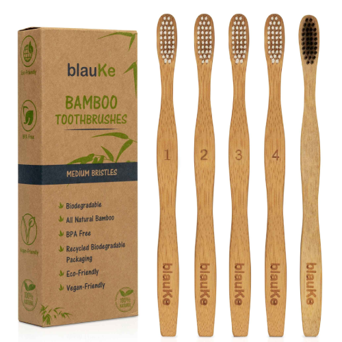 Bamboo Toothbrush Set With Medium Bristles (5 Pack) – Eco-Friendly & Biodegradable