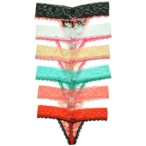 6-Pack G-String Panties With Contrasting Floral Lace Trims