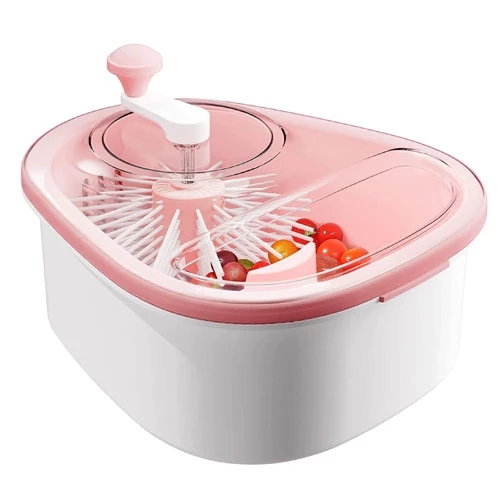 Salad Spinner with Brush - Hand Crank Fruit & Vegetable Cleaning Device - Kitchen Gadget