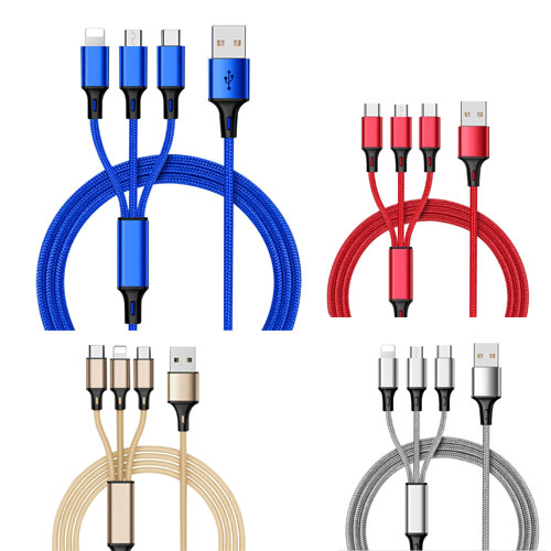 3-In-1 Nylon Braided 4 Feet Charging Cable