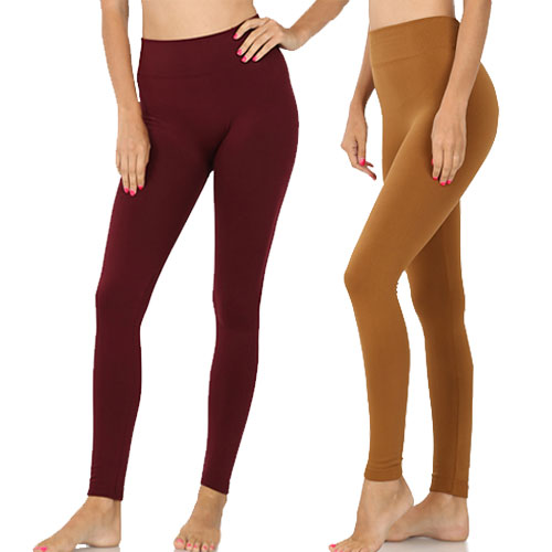 2 Pack Ribbed Waist Band Fleece Seamless Leggings