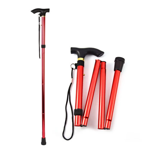 Walking Cane Aluminum Alloy Walking Stick Adjustable Folding Travel Hiking Stick Anti-Slip